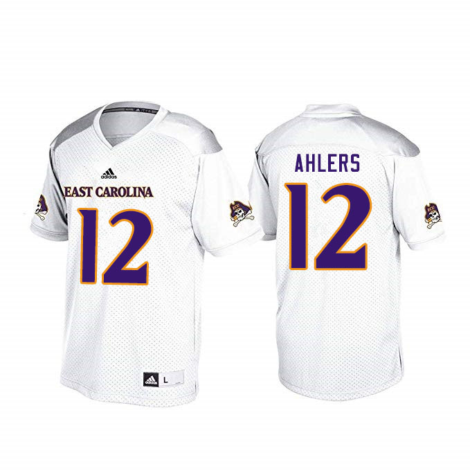 Men #12 Holton Ahlers ECU Pirates College Football Jerseys Sale-White - Click Image to Close